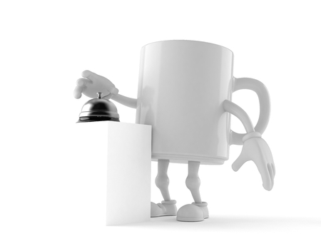 Mug character with hotel bell isolated on white background. 3d illustrationの写真素材