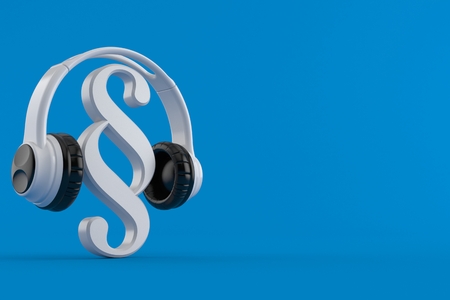 Paragraph symbol with headphones isolated on blue background. 3d illustrationの写真素材