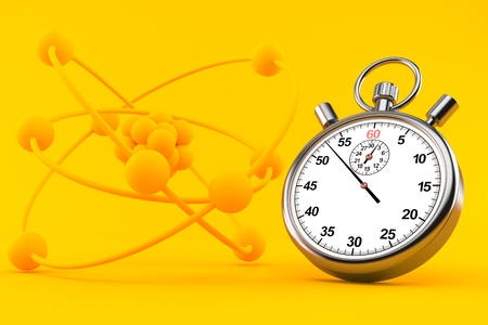 Science background with stopwatch in orange color. 3d illustrationの写真素材