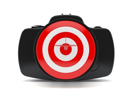 Camera with bull's eye isolated on white background. 3d illustrationの写真素材