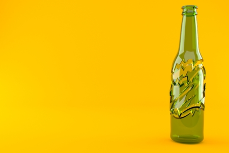 Broken bottle isolated on orange background. 3d illustrationの写真素材