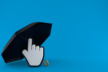 Umbrella with cursor isolated on blue background. 3d illustrationの写真素材