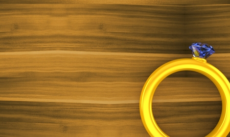 Engagement ring on wooden background. 3d illustrationの写真素材