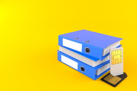 SIM cards with ring binders isolated on orange background. 3d illustrationの写真素材