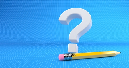 Question mark with pencil on blueprint background. 3d illustrationの写真素材
