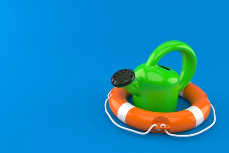 Watering can with life buoy isolated on blue background. 3d illustrationの写真素材