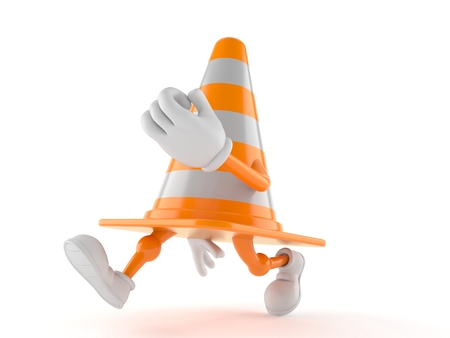 Traffic cone character running isolated on white background. 3d illustrationの写真素材