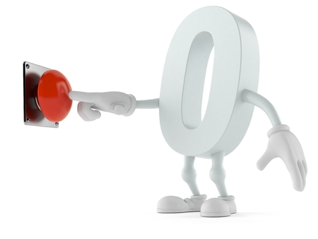 Zero character pushing button isolated on white background. 3d illustrationの写真素材