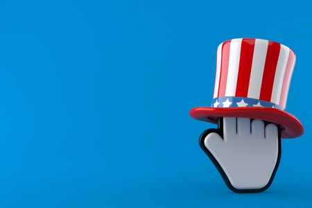 Cursor with usa hat isolated on blue background. 3d illustrationの写真素材