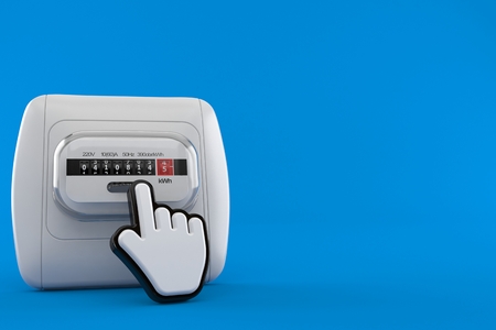 Electricity measure with web cursor isolated on blue background. 3d illustrationの写真素材