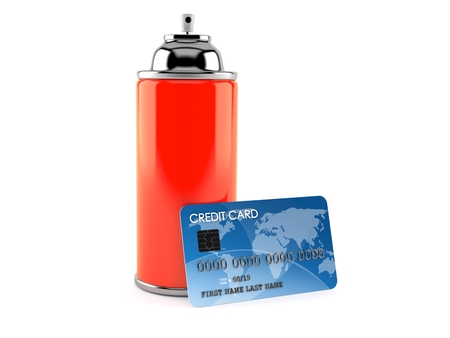 Spray can with credit card isolated on white background. 3d illustrationの写真素材