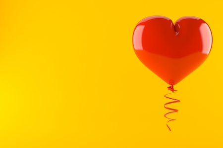 Heart balloon isolated on orange background. 3d illustrationの写真素材