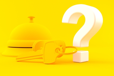 Hospitality background with question mark in orange color. 3d illustrationの写真素材