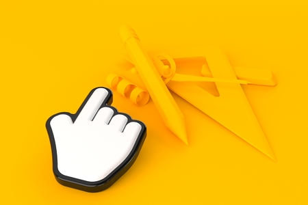 Education background with cursor in orange color. 3d illustrationの写真素材