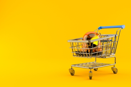 Emergency siren inside shopping cart isolated on orange background. 3d illustrationの写真素材