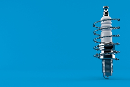 Car candle with barbed wire isolated on blue background. 3d illustrationの写真素材