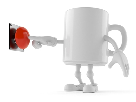 Mug character pushing button on white background. 3d illustrationの写真素材