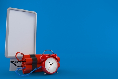 Time bomb with blank billboard isolated on blue background. 3d illustration