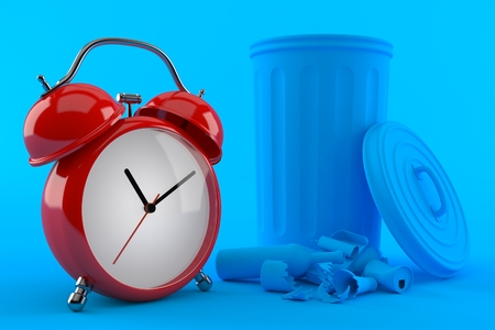 Environment background with alarm clock in blue color. 3d illustration