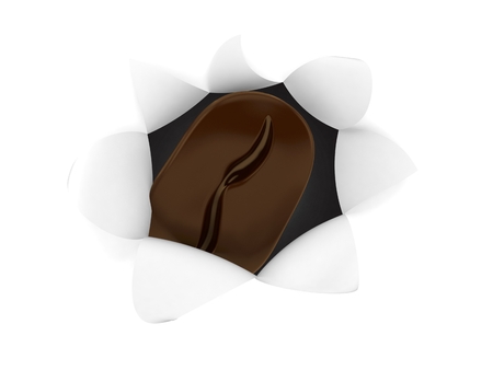 Coffee bean inside hole from torn paper. 3d illustrationの写真素材