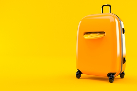 Luggage with coin isolated on orange background. 3d illustrationの写真素材