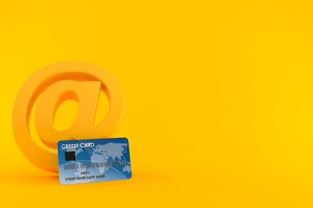 E-mail symbol with credit card isolated on orange background. 3d illustrationの写真素材
