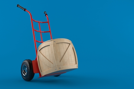 Hand truck with crate isolated on blue background. 3d illustrationの写真素材