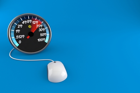 Network meter with computer mouse isolated on blue background. 3d illustrationの写真素材