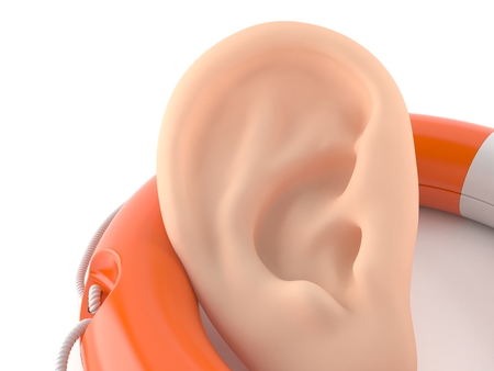 Ear inside life buoy on white background. 3d illustrationの写真素材