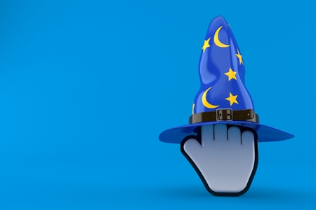Cursor with wizard hat isolated on blue background. 3d illustrationの写真素材