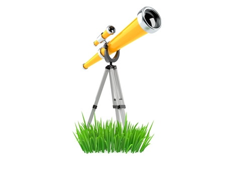 Telescope on grass isolated on white background. 3d illustrationの写真素材