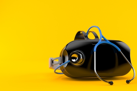 VR headset with stethoscope isolated on orange background. 3d illustrationの写真素材