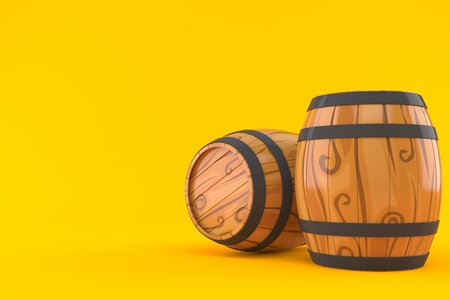 Barrels isolated on orange background. 3d illustrationの写真素材