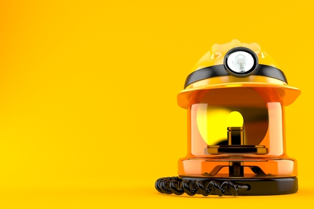 Emergency siren with miner hat isolated on orange background. 3d illustrationの写真素材