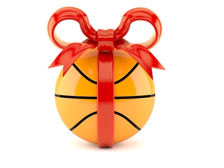 Basketball ball with red ribbon isolated on white background. 3d illustrationの写真素材