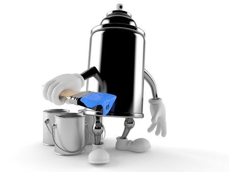 Spray can character holding paintbrush isolated on white background. 3d illustrationの写真素材