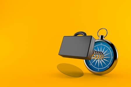 Briefcase with compass isolated on orange background. 3d illustrationの写真素材