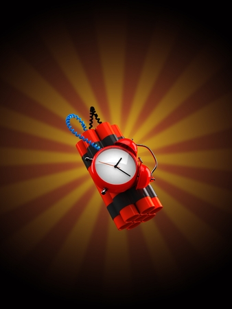 Time bomb on rays background. 3d illustrationの写真素材