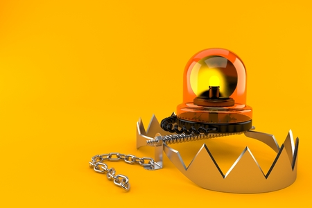 Emergency siren with bear trap isolated on orange background. 3d illustrationの写真素材