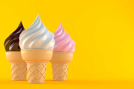 Ice creams isolated on orange background. 3d illustrationの写真素材