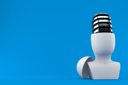 Microphone inside head isolated on blue background. 3d illustrationの写真素材