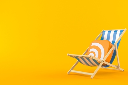 RSS icon on deck chair isolated on orange background. 3d illustrationの写真素材
