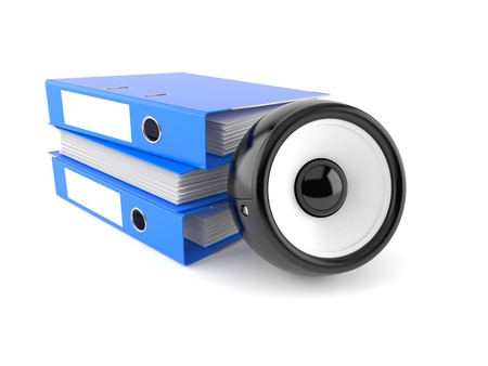 Audio speaker with ring binders isolated on white background. 3d illustrationの写真素材
