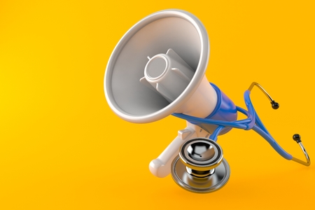 Megaphone with stethoscope isolated on orange background. 3d illustrationの写真素材