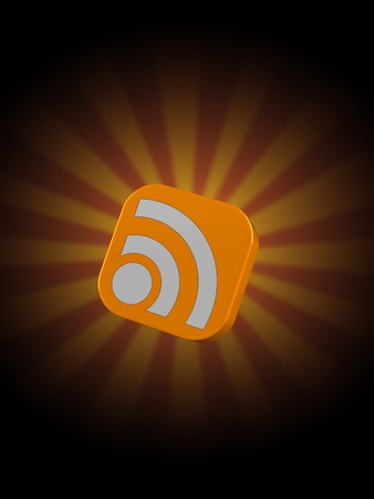 RSS icon on rays background. 3d illustrationの写真素材