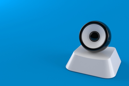 Audio speaker on computer key isolated on blue background. 3d illustrationの写真素材