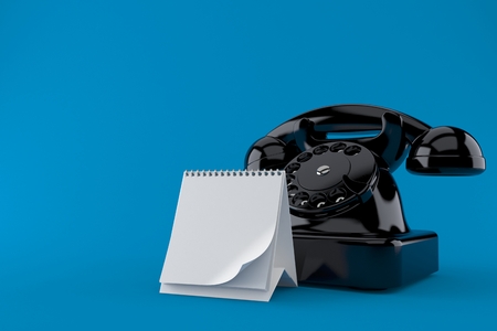 Telephone with blank calendar isolated on blue background. 3d illustrationの写真素材