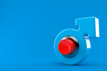 Male gender with push button isolated on blue background. 3d illustrationの写真素材