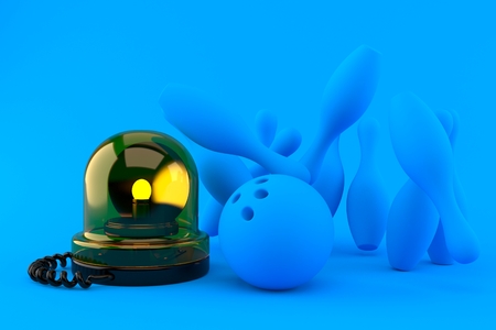 Bowling background with emergency siren in blue color. 3d illustrationの写真素材