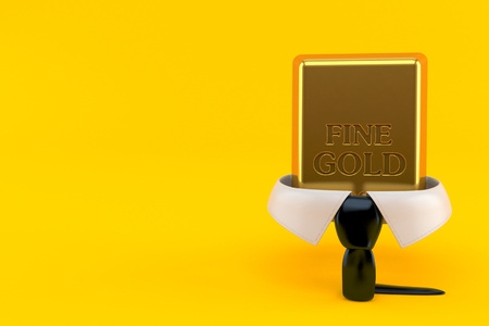 Business collar with gold ingot isolated on orange background. 3d illustrationの写真素材